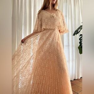 70s boho angel pleated maxi dress